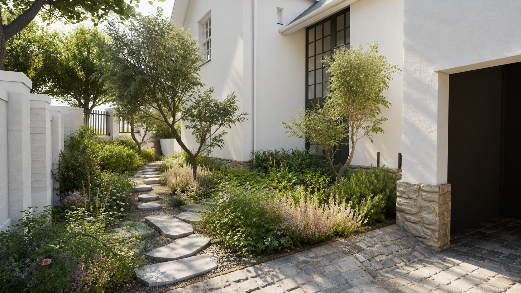 Kamfer planted entry garden