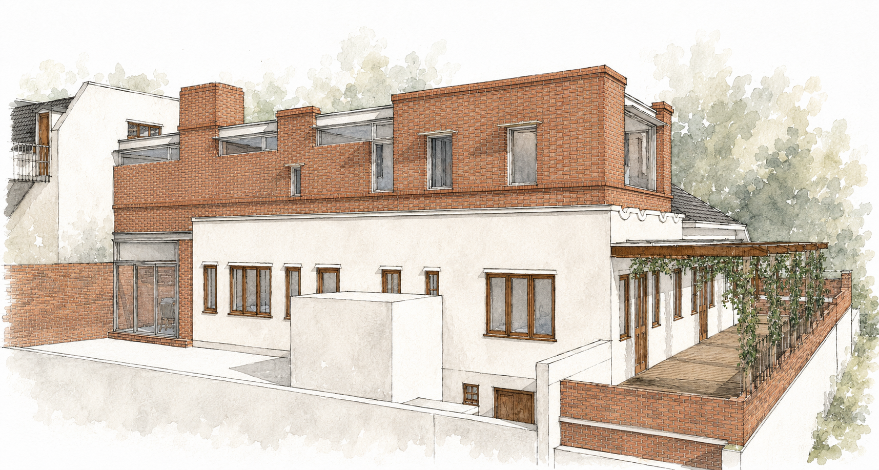 Forest — street-facing perspective drawing showing the new upper level