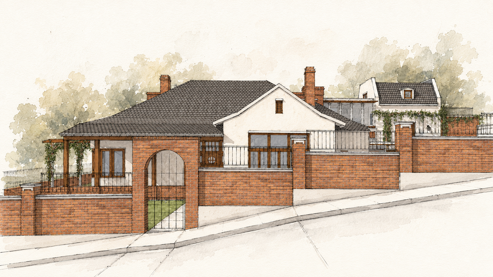 Forest — hero perspective of the house from the street